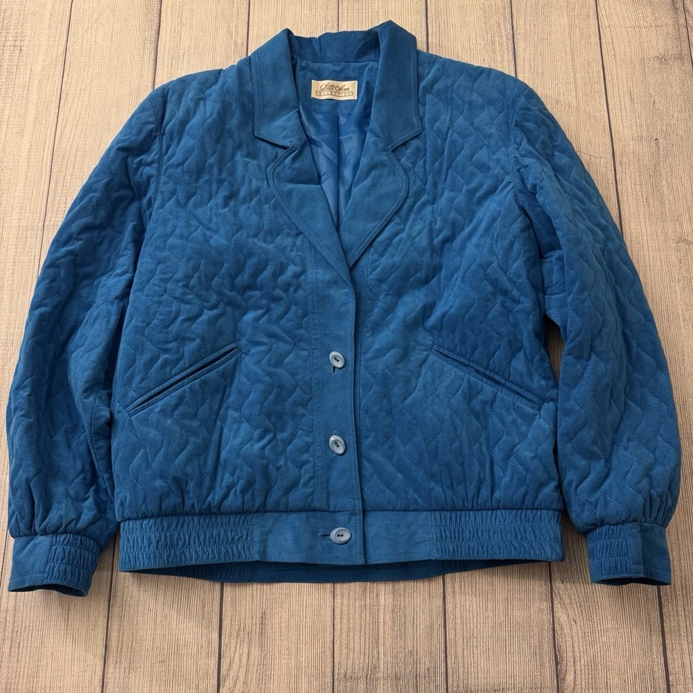 Vintage Lilli‎ Ann Facile Ultrasuede Quilted Jacket USA Union Made Teal Womens L